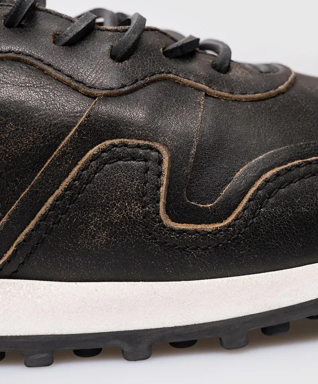 BUTTERO Black leather Futura sneakers with a vintage effect