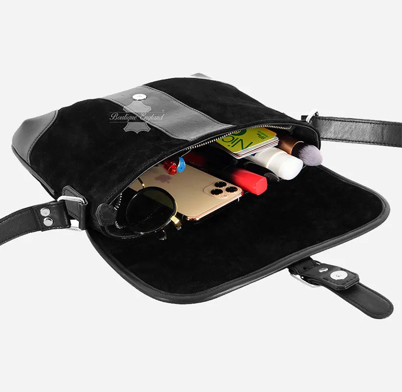 Ladies Purse Flap Over Crossbody Bag Black Small Travel Shoulder Bag
