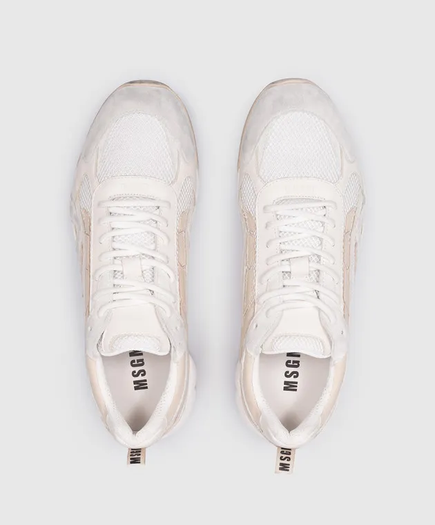 MSGM White Vulcano combination sneakers with a vintage effect