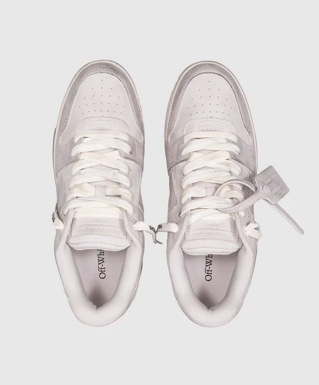 Off-White Out Of Office gray leather sneakers with a vintage effect