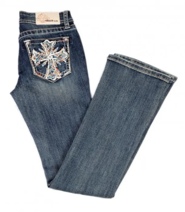 Pantalones tejanos para mujer Grace in LA bordado cruz corte bootcut